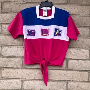 Vintage Napa Valley Petites Short Sleeve Top Color Block w/ Shoulder Pads Size P
